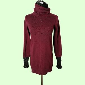 🍎 vintage maroon long-sleeved knit sweater with cowl neck